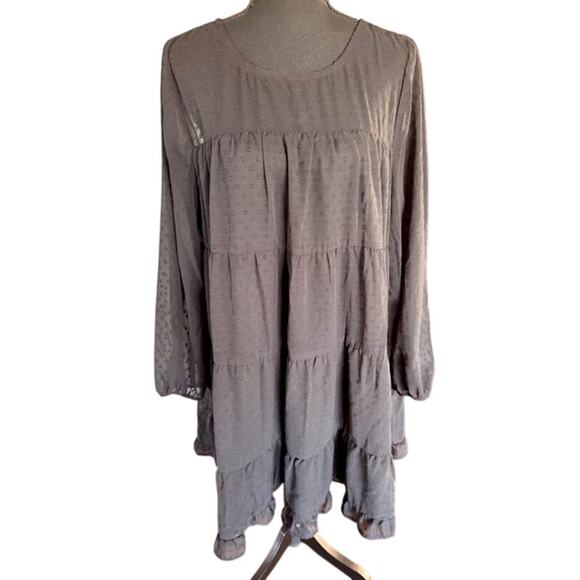 Jodifl Black Swiss Dot Long Sleeve Tiered Whimsygoth Babydoll Dress Large - Picture 2 of 6